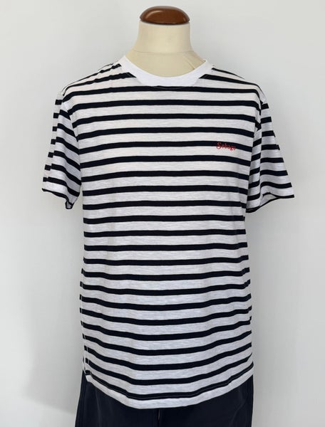 Stripede Slub Pocket T-paita Navy White
