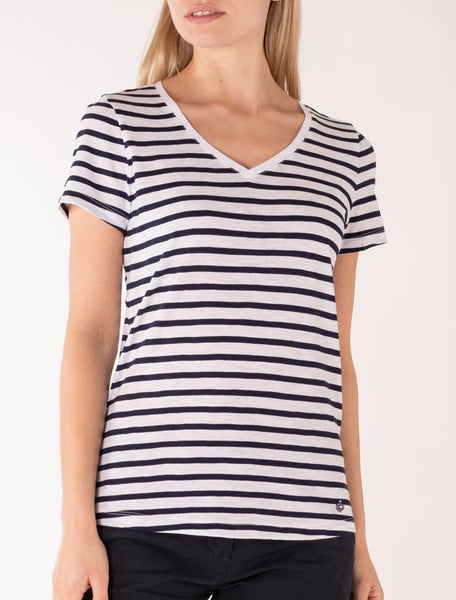 Striped W Tee T-paita White Navy
