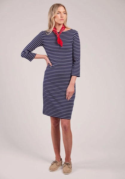 Vanja Striped Ribbed Mekko Tummansininen/ Valkoinen raita