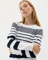 Juni Boatneck puuvillaneule Valkoinen/Tummansininen