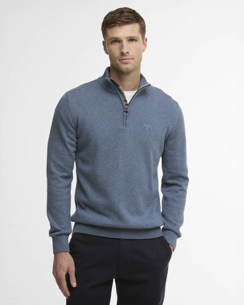 Cotton Half Zip Knitted Neule Sininen