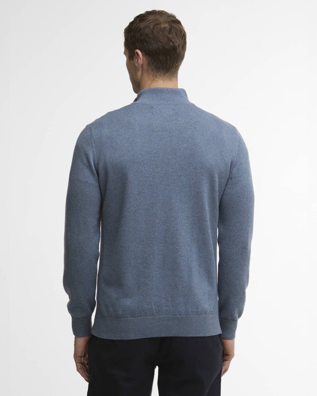 Cotton Half Zip Knitted Neule Sininen